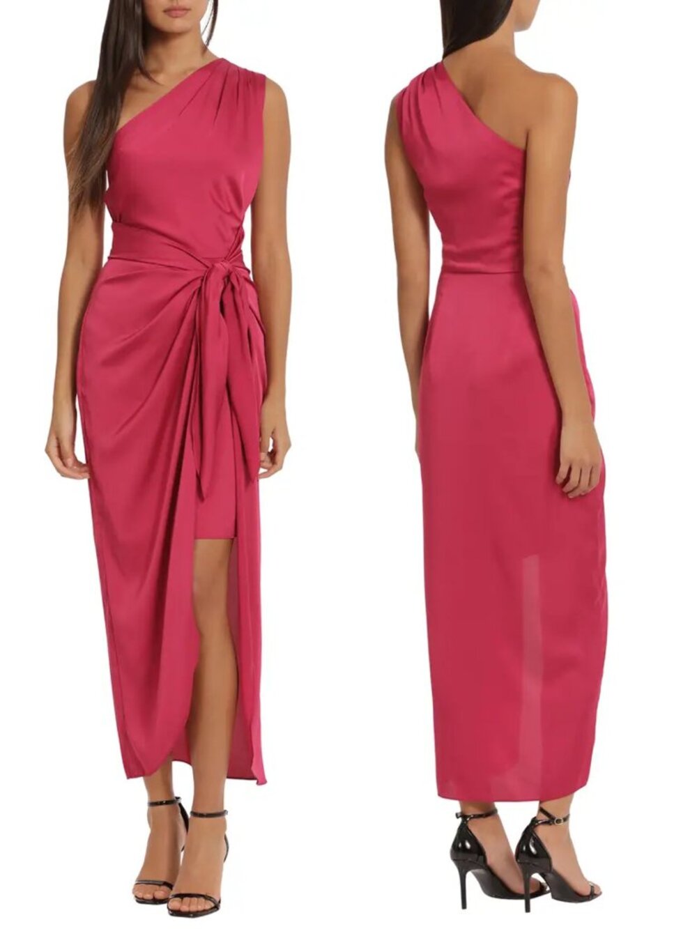 NWT New Donna Morgan Draped Skirt One-Shoulder Dress In Vivacious Size 16
